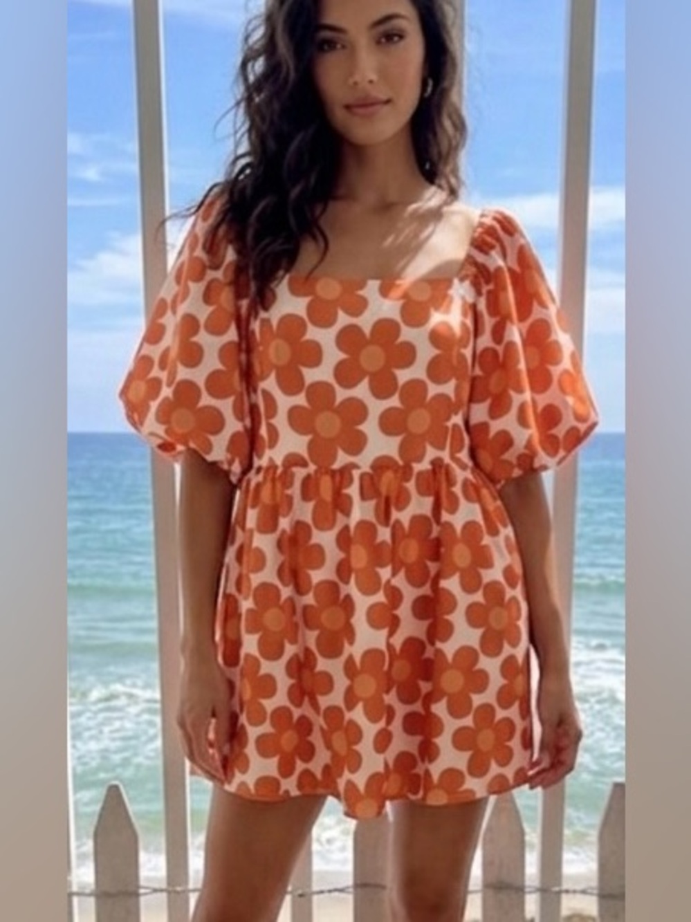 BiBi Orange and off White Floral Patterned Dress